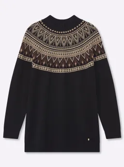 sheego Jacquardpullover schwarz-beige-gemustert – Produktbild 1 von 1