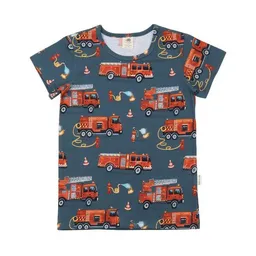 Walkiddy Walkiddy Kinder T-Shirt GOTS-zertifiziert aus Bio-Baumwolle blau mit Feuerwehr-Motiv – Produktbild 1 von 1