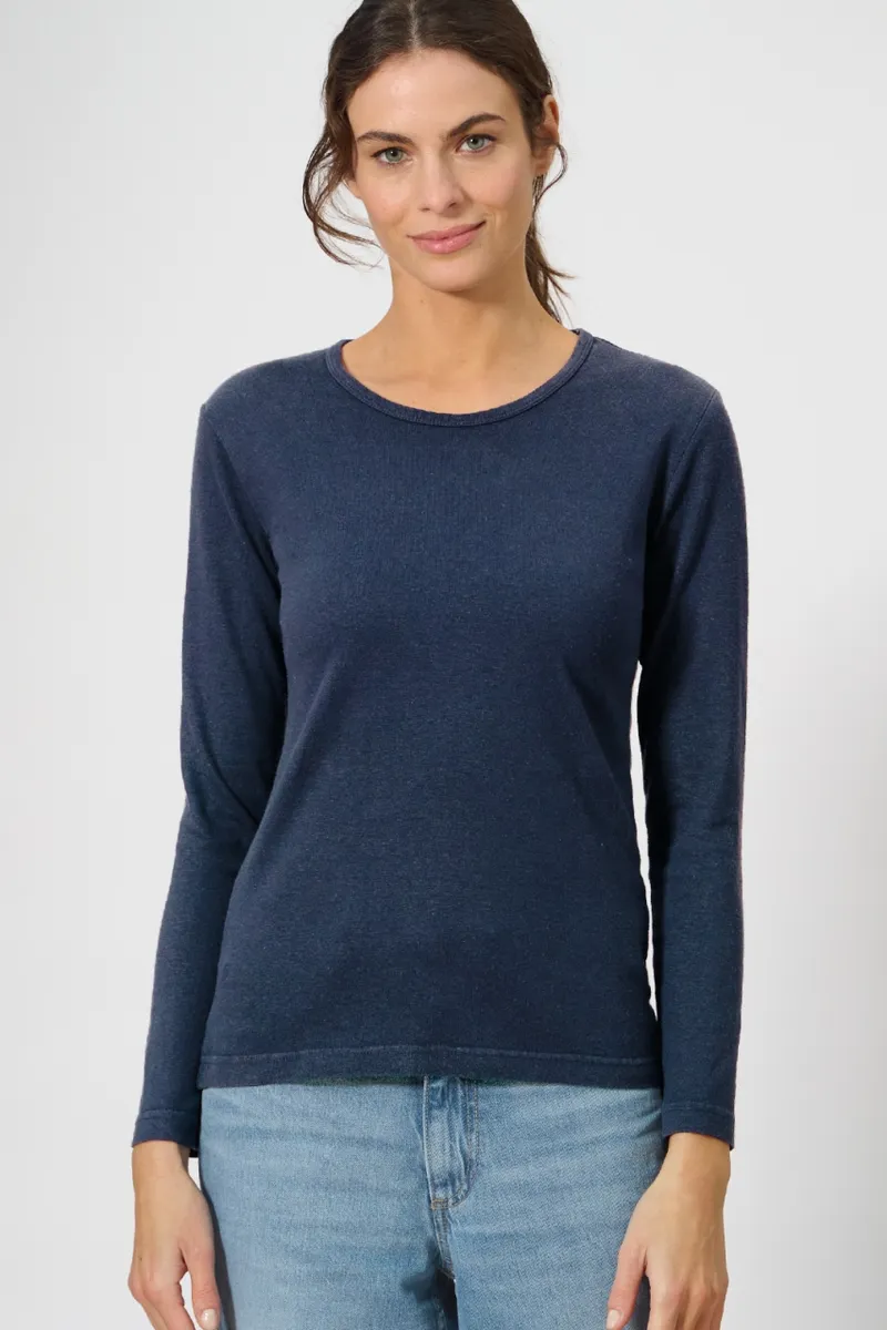 HempAge Hempage Damen vegan Langarm Shirt Basic Navy, Blau, – Produktbild 2 von 2
