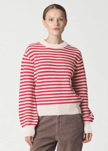 Klitmøller Collective Klitmøller Collective Gestreifter Strickpullover aus Merinowolle Modell: Gunilla, Cream/red, – Produktbild 1 von 4