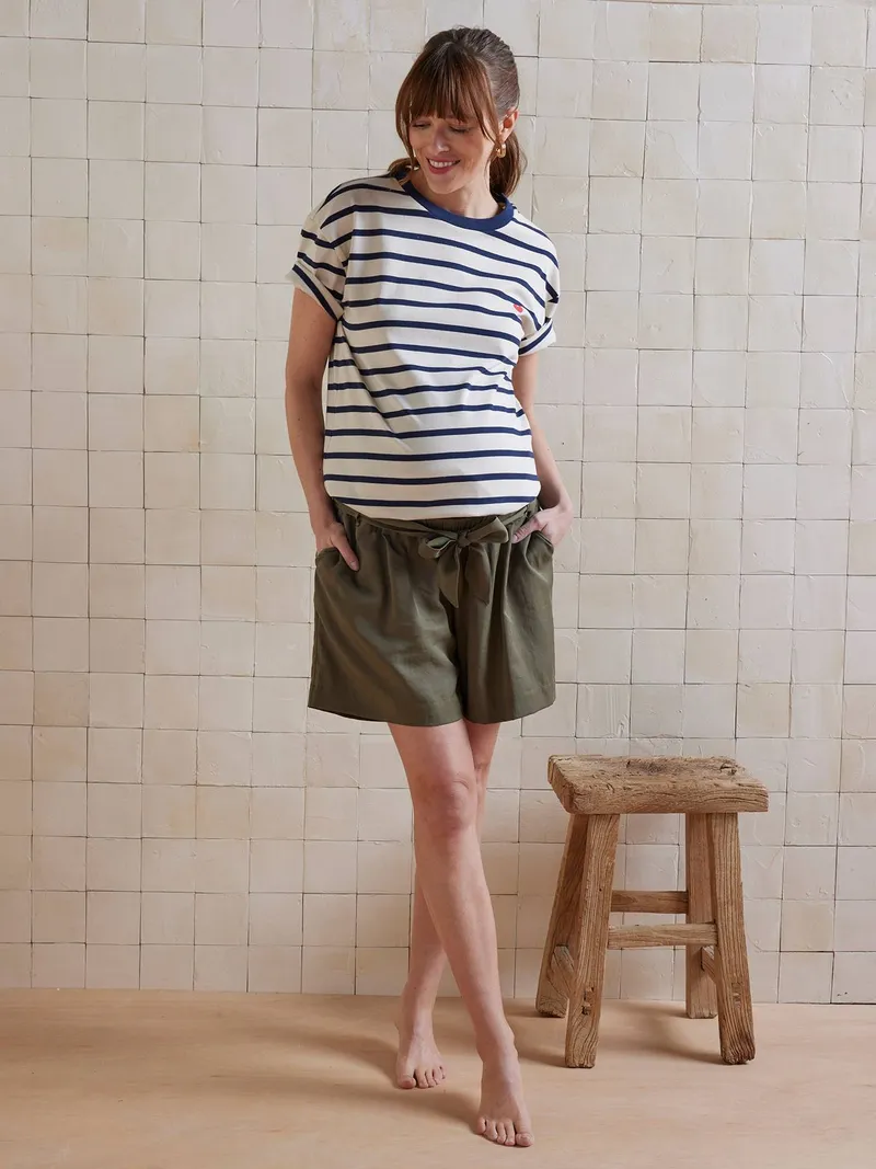 Vertbaudet Umstands-Shorts aus Lyocell mit Einsatz am Bauch, Khaki, – Produktbild 1 von 4