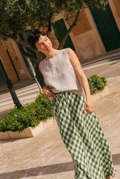 AmourLinen AmourLinen Ciara Schlupfrock aus Leinen, Grünes gingham, – Produktbild 4 von 4