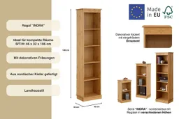 OTTO home Bücherregal Indra, Standregal, Regal, aus Massivholz, aus massiver Kiefer, in verscheidenen Höhen, mit FSC® – Produktbild 1 von 1