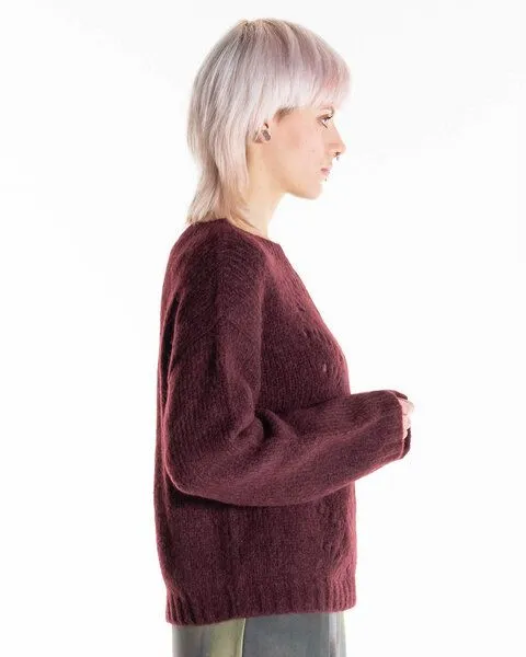 Alma & Lovis Alma & Lovis Alpaka-Pullover mit apartem Ajourmuster | Ajour Pullover, Red beet (dunkelrot), – Produktbild 3 von 4