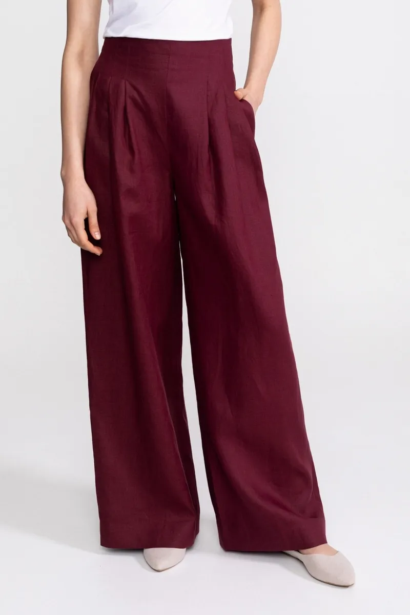 De IONESCU De IONESCU Damen vegan Hose High Waist Deva, Dunkelrot, – Produktbild 2 von 2