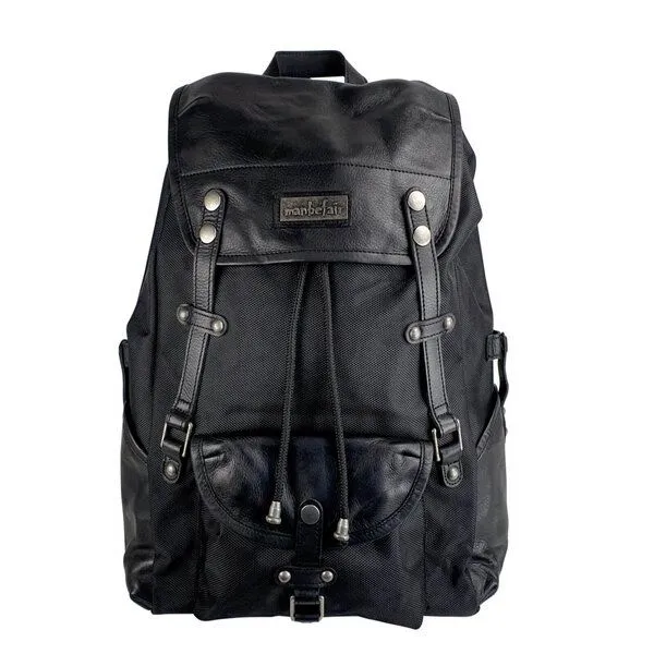 manbefair manbefair Laptop Rucksack Athena aus recyceltem Nylon Gewebe und Rinds-Leder, Schwarz, – Produktbild 1 von 3