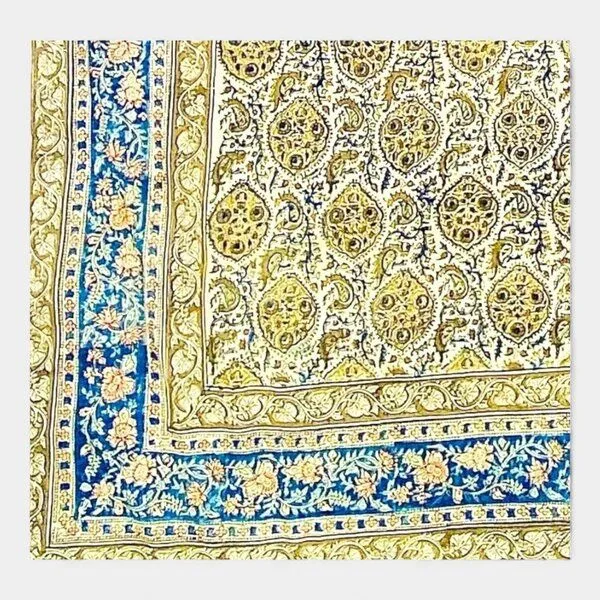 Der Lindwurm Der Lindwurm Kalamkari- Tuch (110x110 cm), Handdruck mit Pflanzenfarben, Gelb/blau, – Produktbild 2 von 2