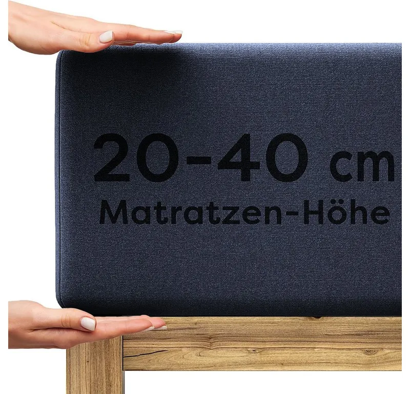 Wolkenfeld Spannbettlaken Boxspringbett Bettlaken - Spannbetttuch für Matratzen bis 40cm, Jersey, Gummizug: rundum, (1 Stück), Elastisch & Rutschfest: 90x200, 140x200, 160x200, 180x200 & Übergrößen, Blau, – Produktbild 2 von 5