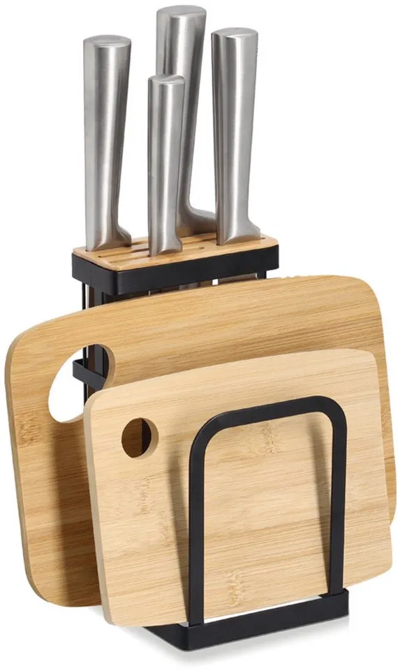 Zeller Present Messerblock mit Brettchenständer, Metall/Bambus,schwarz, mit Brettchenständer, stylisch und organisch, Schwarz, – Produktbild 2 von 3