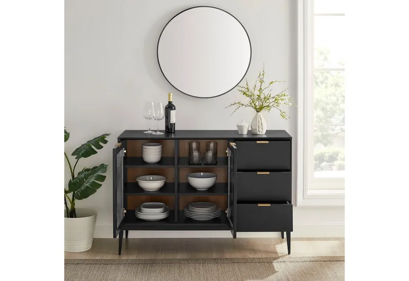 OTTO home Sideboard Lavisha, FSC-zertifiziertes Holz kombiniert Melamin, verchromten Metallgriffen, Schwarz, – Produktbild 7 von 8