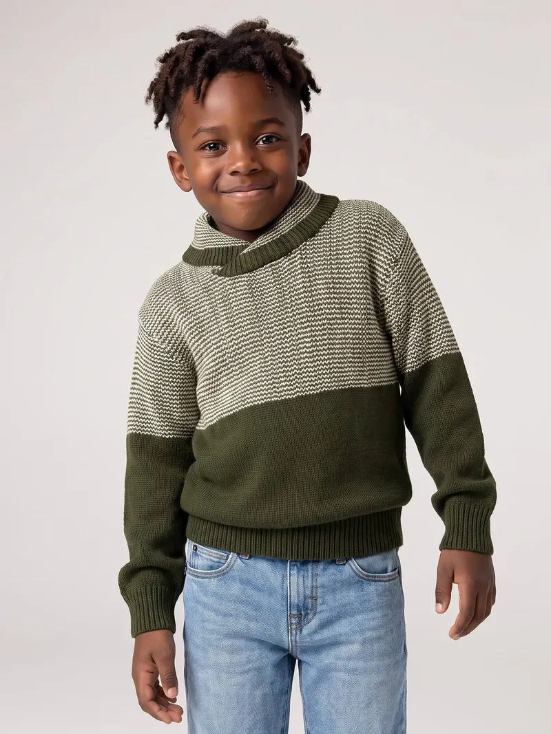 Vertbaudet Jungen Pullover mit Schalkragen 30% Recycling-Baumwolle GRS-zertifiziert, Grün, – Produktbild 4 von 6