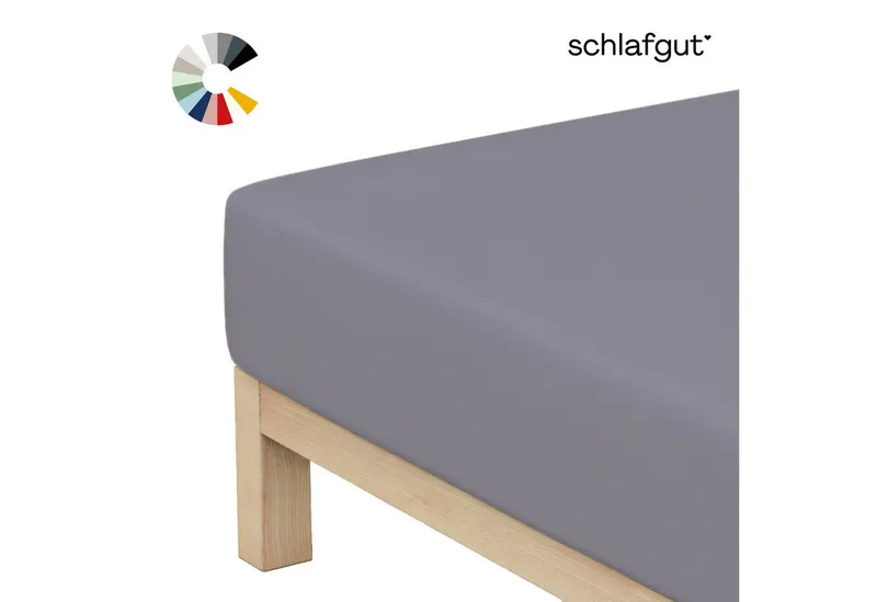Schlafgut Schlafgut Spannbettlaken Basic Cotton Bettlaken, 160 g/m², 100% Baumwolle, Spannbetttuch, Jersey, Gummizug: rundum, (1 Stück), Spannbettlaken bis 20 cm Matratzenhöhe, bügelfrei und pflegeleicht, Grau, – Produktbild 1 von 6