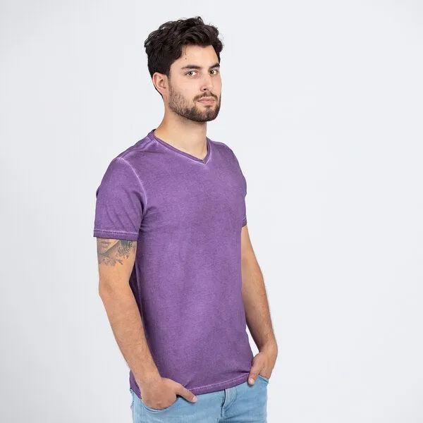 Lexi&Bö Lexi&Bö Herren Basic V-Neck mit Effektwaschung, Grape compote (lila), – Produktbild 1 von 4
