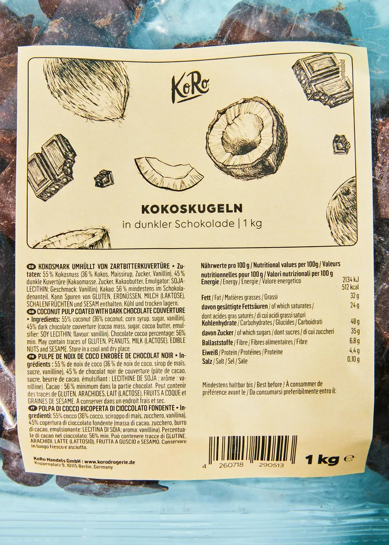 KoRo Kokoskugeln in dunkler Schokolade 1 kg – Produktbild 3 von 5