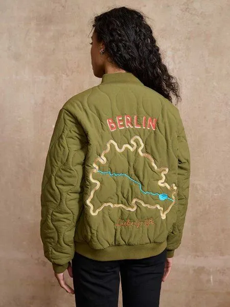 Yahmo Yahmo Trudi Gesteppte Bomberjacke, Olivgrün, – Produktbild 3 von 4
