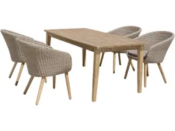 Gartenmöbel-Set "VISALIA" 5-tlg. 1 Tisch Akazie, 4 Sessel Kunststoffgeflecht grau – Produktbild 1 von 1