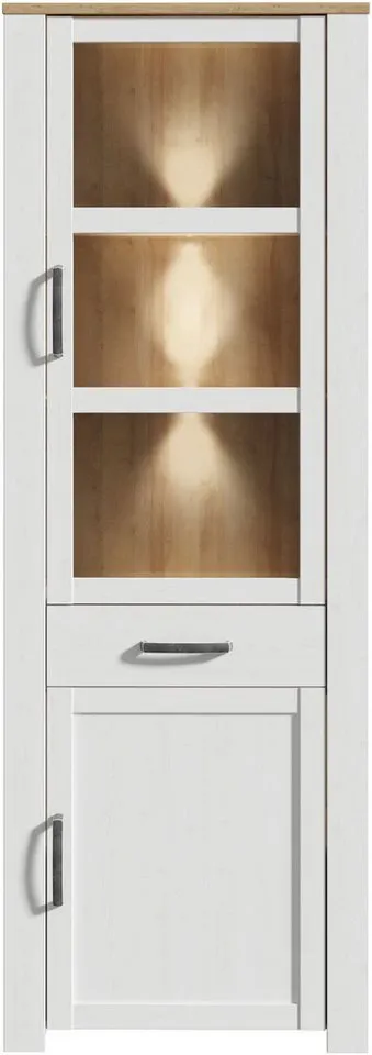 FORTE Highboard Bohol, Vitrine, 1 Glastüre,1 SK, 1 Türe, B/H/T 71,7/205,4/42 cm Beleuchtung optional bestellbar, Weiß, – Produktbild 3 von 4