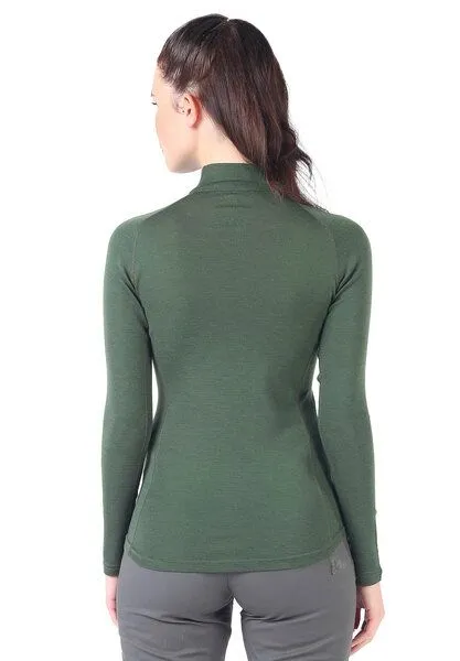 Woolona Woolona Merino Langarmshirt Damen - VEGA - 100% Merinowolle (Zip), Grün, – Produktbild 3 von 4