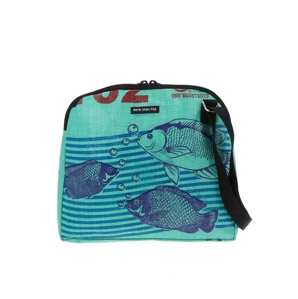 MoreThanHip MoreThanHip Schultertasche aus Zement- oder Tierfuttersäcken - Stylische Damentasche mit Charakter - Amara, Grün - fisch, – Produktbild 2 von 4