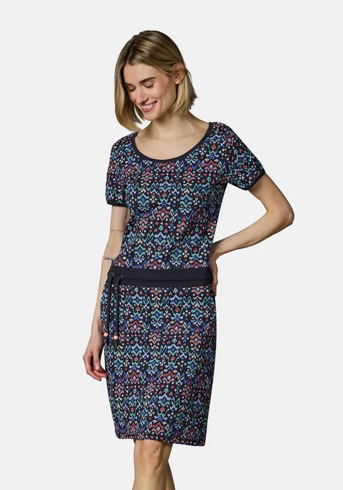 ragwear ragwear Minikleid Baomi Print YOUMODO Gemustertes kurzes Sommerkleid mit Taillenkordel, Blau, – Produktbild 1 von 5