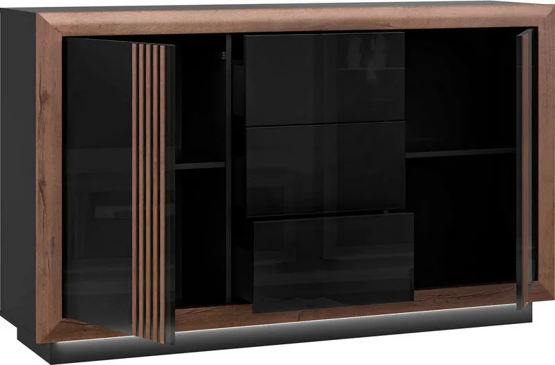 FORTE Sideboard Savona, Breite 162 cm, inkl. Sockelbeleuchtung, Schwarz, – Produktbild 4 von 5