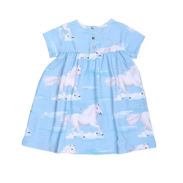 Walkiddy Baby Kleid Set GOTS zertifiziert, 95% Bio-Baumwolle, hellblau, Pferde-Muster „White Horses“, Kurzarm + Leggings – Walkiddy – Produktbild 3 von 3