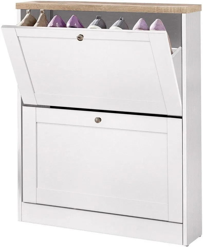 OTTO home Schuhschrank Heide Breite 70 cm, mit 2 Klappen und Facettenfront, Höhe ca. 90 cm, Weiß, – Produktbild 2 von 5