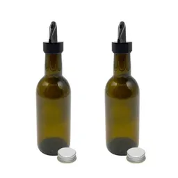 mikken mikken 2 Ölflaschen 250 ml mit Ausgießer braune / grüne Glasflasche mit Dosierer + Schraubdeckel und 2 Etiketten – Produktbild 1 von 1