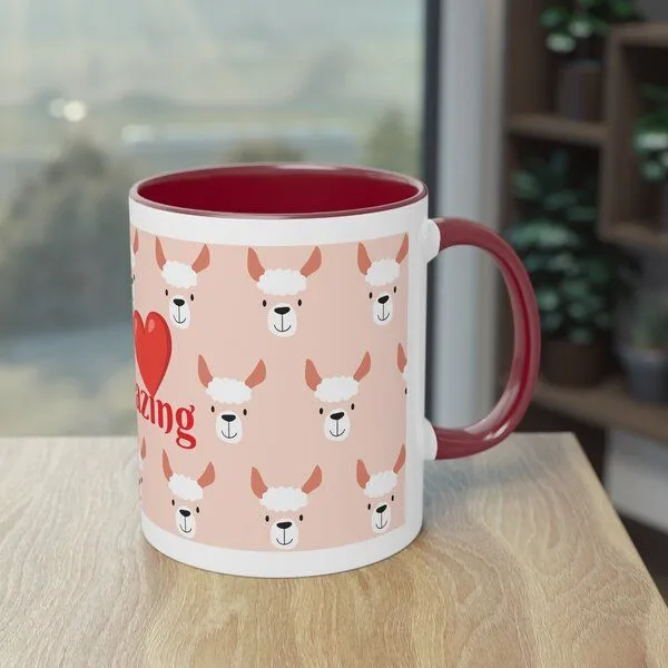 PepMelon Lama Tasse mit Farbe innen, Be Llamazing, lustige Lama Weihnachtstasse, Bordeux, – Produktbild 4 von 4