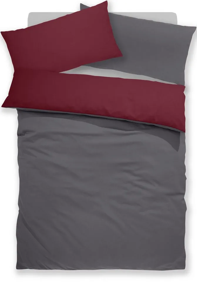 OTTO home Wendebettwäsche Desner2 100% Microfaser, extra weich, allergikerfreundlich, Microfaser, 2 teilig, Premium Qualität, uni, schnell trocknend, pflegeleicht, ab 135x200 cm, Rot, – Produktbild 2 von 7