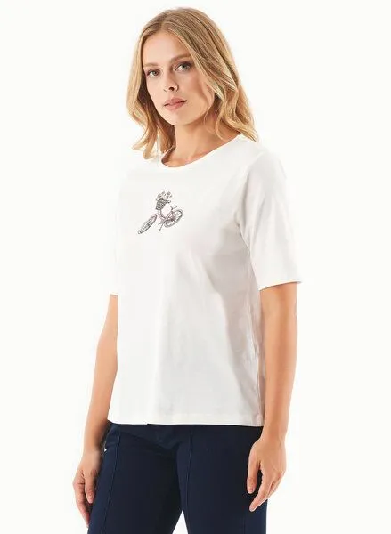 ORGANICATION ORGANICATION T-Shirt aus Bio-Baumwolle mit Fahrrad-Stickerei, Weiß(off white), – Produktbild 3 von 4