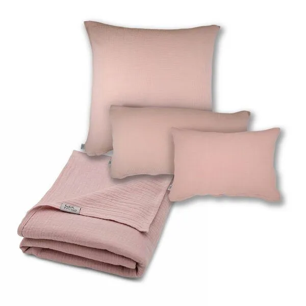 Hutch&Putch Hutch&Putch Musselin-Sommerbundle für warme Nächte (Sommerdecke 200x135 + Kopfkissenbezug nach Wahl) aus 100% Bio-Baumwolle - Handmade in Germany, Blush, – Produktbild 1 von 3