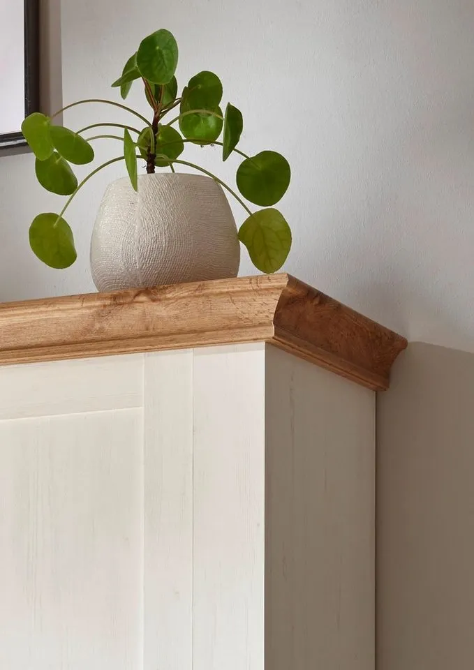 Home affaire Wohnwand Cremona, Anbauwand im Landhausstil, Komplettset, Wohnzimmer-Set, enthält Vitrinen, Lowboard und Wandboard, 376 cm breit, Weiß, – Produktbild 4 von 5