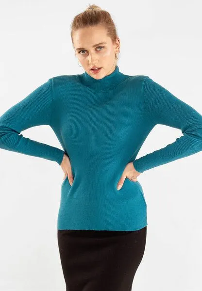 Alma & Lovis Alma & Lovis Rollkragen-Pullover aus Bio-Baumwolle | Rolli, Achat (petrol), – Produktbild 1 von 4