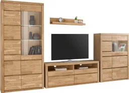 OTTO home Wohnwand Silkeborg: 4-teilig, Breite: 320cm, Griffmulden, Fronten Massivholz, (Set, 4-St), Set besteht aus 1 Vitrine, 1 Lowboard, 1 Sideboard und 1 Wandregal – Produktbild 1 von 1