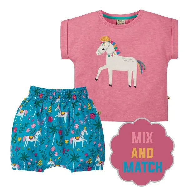 Frugi Frugi Bloomer Pferde in petrol Steph Smocked Shorts Teal Indian Horse – Produktbild 1 von 3
