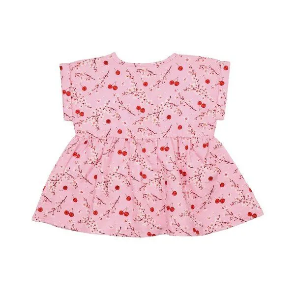 Walkiddy Walkiddy Mädchen Bluse GOTS zertifiziert – Rosa mit Kirsch- und Blütenmuster, Kurzarm, Blau, – Produktbild 3 von 3
