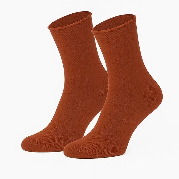 Opi and Max Opi and Max Socken ohne Gummi, Rollrand Diabetikersocken (GOTS 3er-Pack), Rostrot, – Produktbild 1 von 2