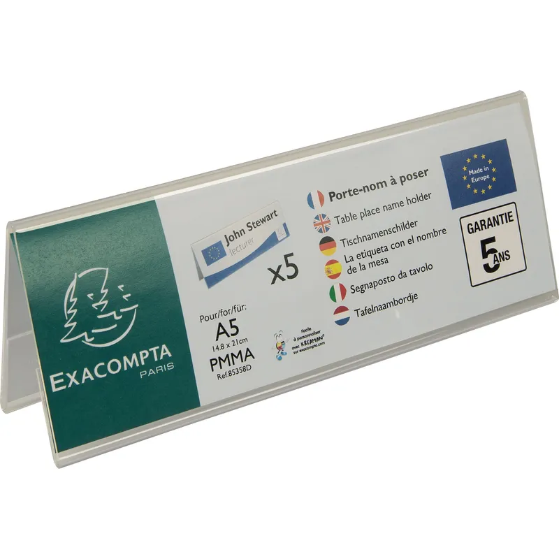 Exacompta 5er Pack Exacompta Tischnamensschilder "Exacryl" horizontal, aus PMMA, DIN A5 quer – Produktbild 1 von 3