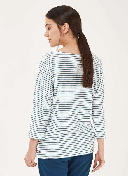 ORGANICATION ORGANICATION Longsleeve aus Bio-Baumwolle mit Leinen, White/ocean, – Produktbild 4 von 4