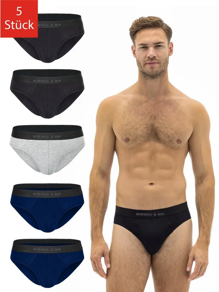 Burnell & Son Burnell & Son Slip Herren Unterhosen aus Baumwolle (Packung, 5-St., 5er-Pack) Männer Unterwäsche mit elastischem Komfortbund, Blau|bunt|grau|schwarz, – Produktbild 2 von 2