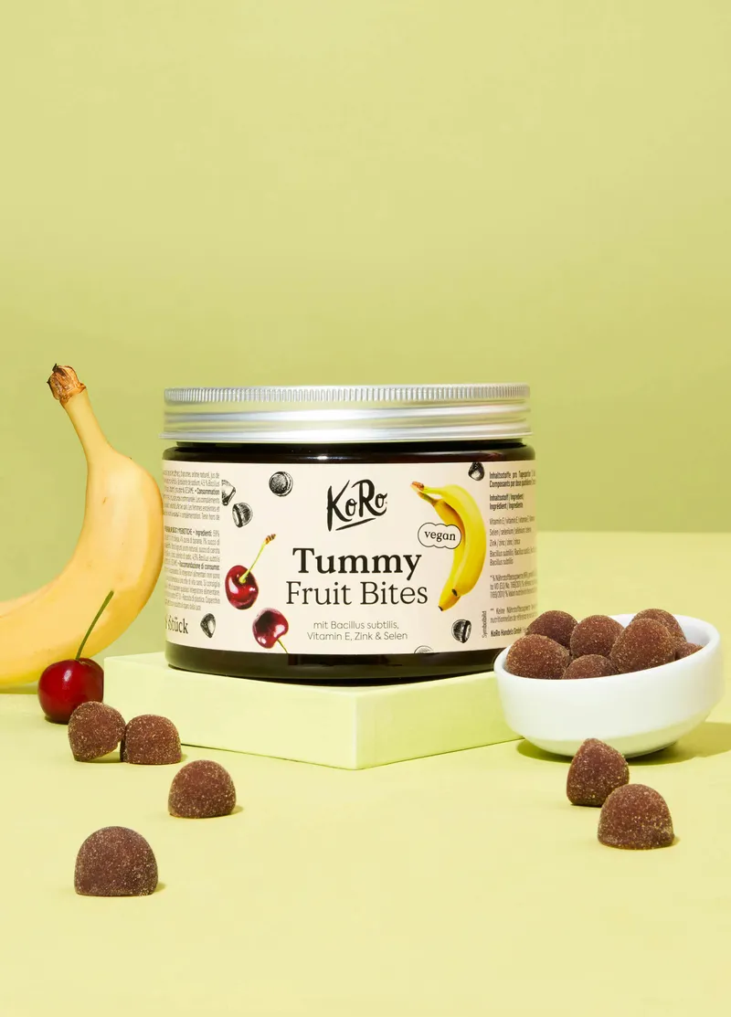 KoRo Tummy Fruit Bites mit lebenden Kulturen, Vitamin E, Zink & Selen 120 Stück – Produktbild 2 von 5