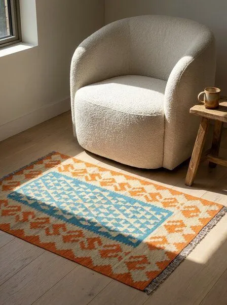 Rugtales Kelim Gashgai „Rugtales“ aus Schurwolle, Blau, – Produktbild 1 von 4