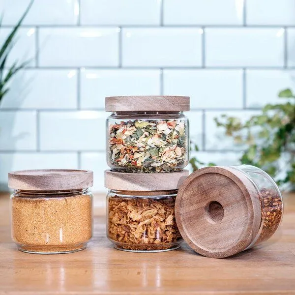 Econovo Econovo Kleine Vorratsgläser mit Holzdeckel 300ml Set 4-tlg. Rund – Produktbild 4 von 4