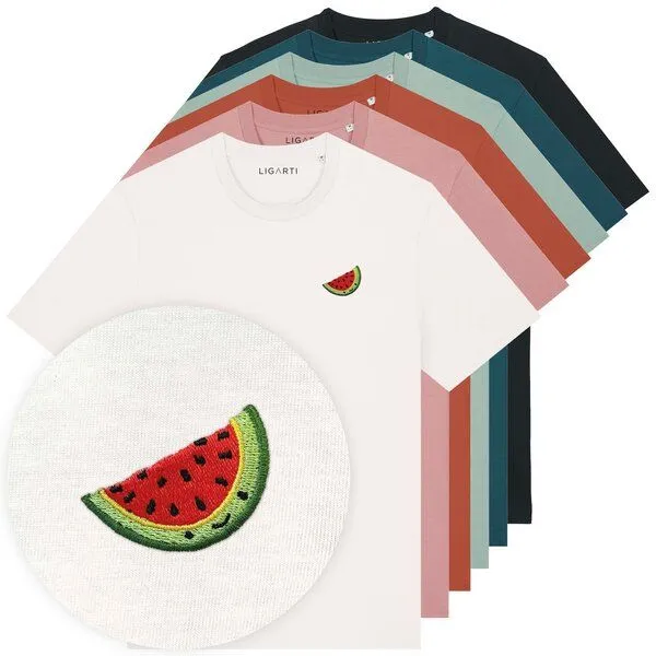 LIGARTI Besticktes T-Shirt – Wassermelone – LIGARTI Tiermanufaktur, Mintgrün, – Produktbild 2 von 2
