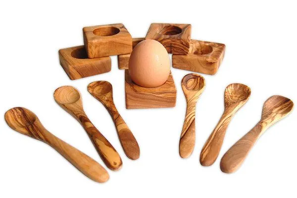 Olivenholz erleben Olivenholz erleben 6er Set Eierbecher Troué inkl. 6 Eierlöffel – Produktbild 1 von 2