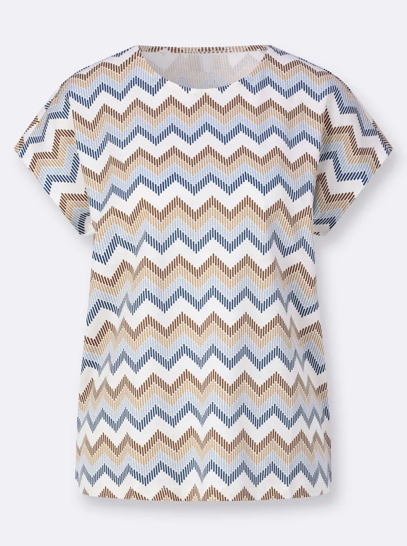 Witt Kurzarmshirt hellblau-beige-bedruckt, Hellblau-beige-bedruckt, – Produktbild 1 von 2