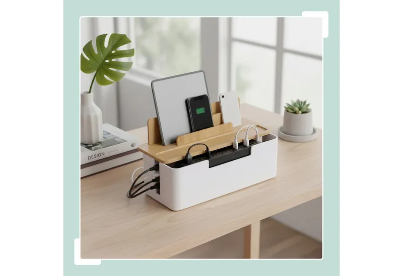 RELAXDAYS RELAXDAYS Kabelbox mit Handyhalter, (7-tlg), Braun|weiß, – Produktbild 3 von 5
