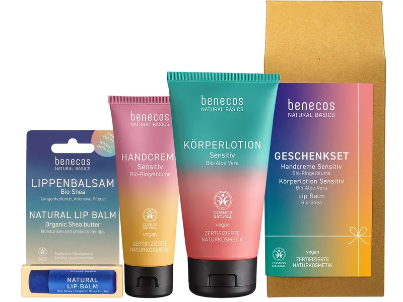 Benecos benecos Bio-Geschenkset "Sensitiv" mit Handcreme, Körperlotion und Lipbalm – Produktbild 1 von 1