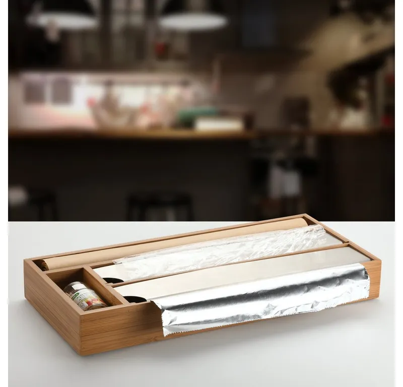 Kesper Kesper Folienspender mit 4 Fächern, 2 davon mit Abreißkanten, (1-St), für Backpapier, Alufolie, Frischhatlefolie und Kleinteile, Braun, – Produktbild 5 von 5